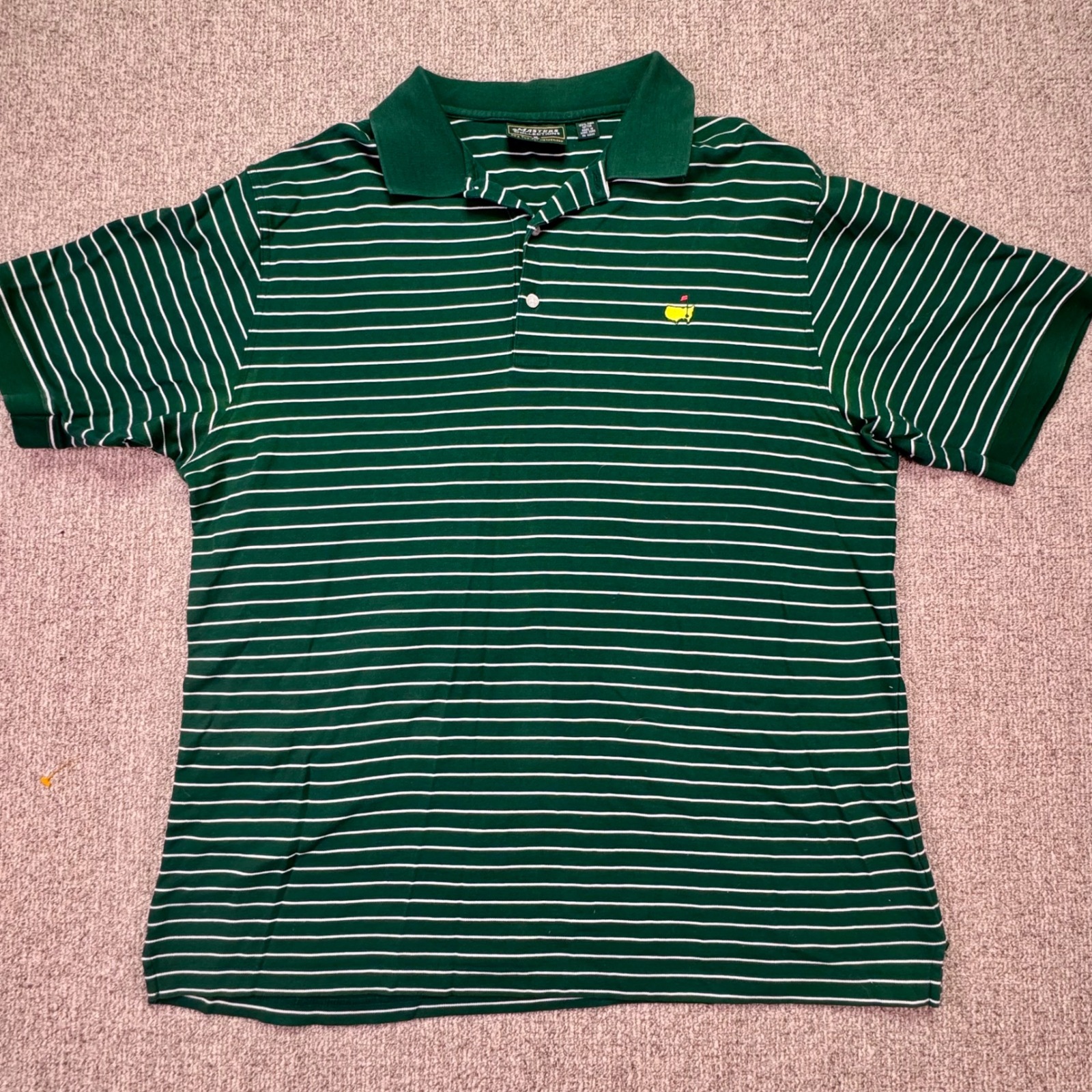 Masters Collection Mens Xl Green White Striped Pima Cotton Golf Polo Shirt